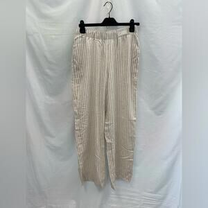 Abercrombie & Fitch Linen Cream Striped Ultra High Wide Long Pants
